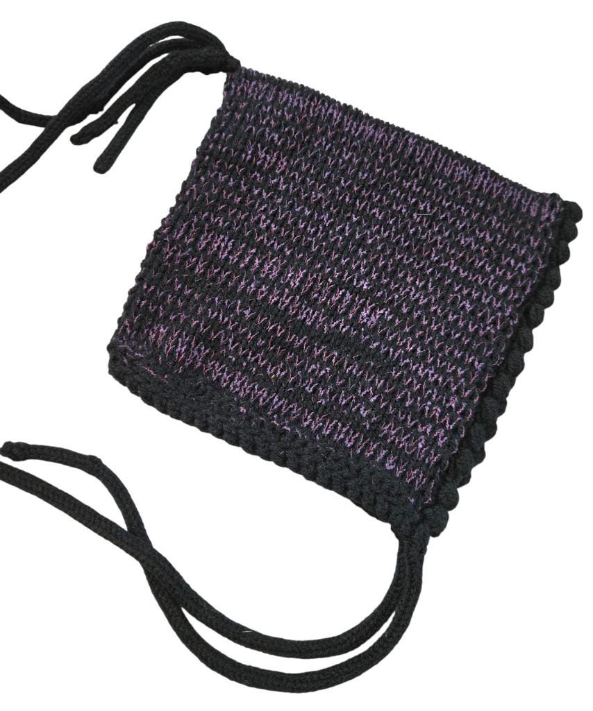 Handmade Black Purple Knitted Pixie Bonnet: Adult Woodland Tie Hat
