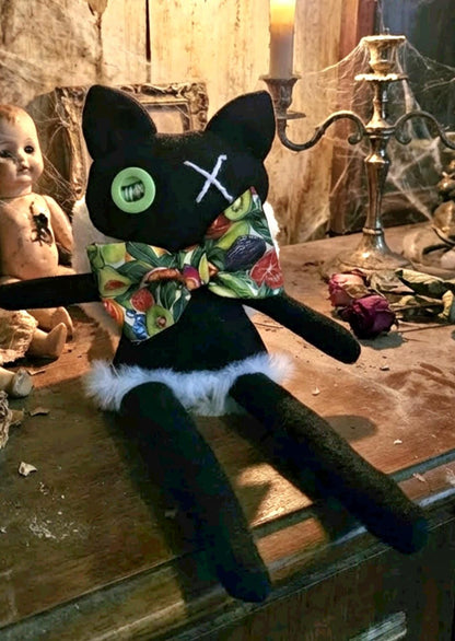 Gothic Art Doll Black Cat : 35cm Handmade Creepy Ragdoll, Boxed