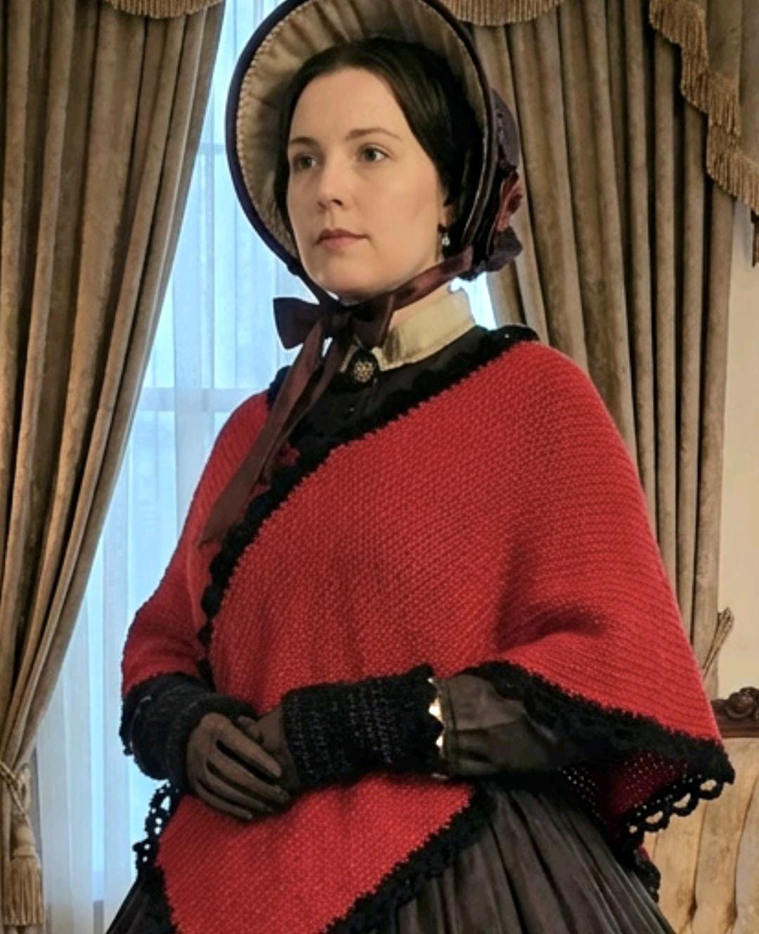 Knitted Red Black Cape Poncho Victorian Steampunk Whitby Gothic Theatre Costume