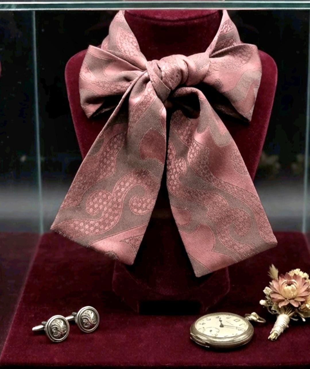Pink Grey Jacquard Cravat Scarf - Steampunk, Victorian, Wedding Costume