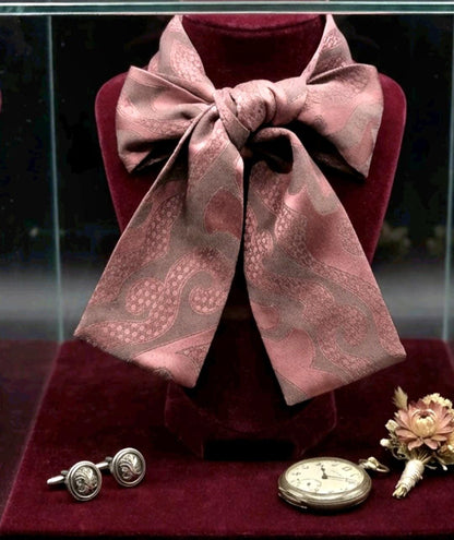 Pink Grey Jacquard Cravat Scarf - Steampunk, Victorian, Wedding Costume