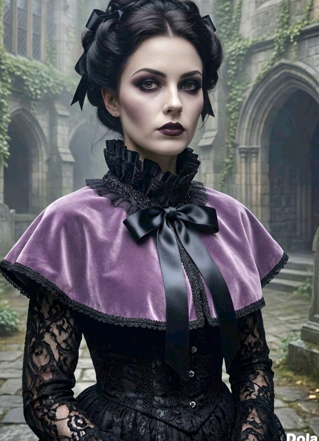 Purple Lilac Velvet Capelet: Gothic Black Lace, Steampunk Costume