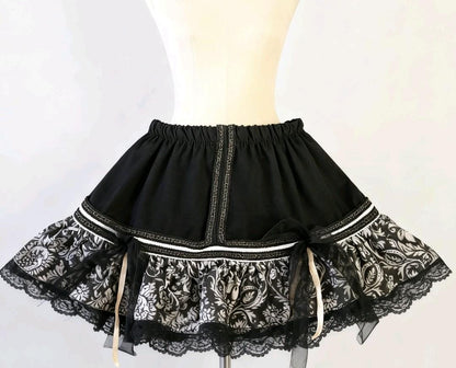 Black White Gold Lolita Cake Skirt - Y2K Maid Gothic Kei, Size 10 - 14 Medium
