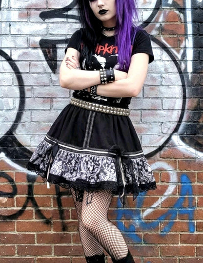 Black White Gold Lolita Cake Skirt - Y2K Maid Gothic Kei, Size 10 - 14 Medium