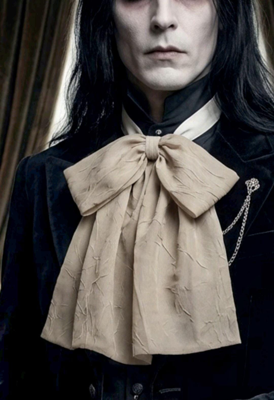 Beige Taupe Crinkle Voile Jabot Floppy Bow Cravat Collar Victorian Steampunk Fancy Dress Gothic Theatre Austin Powers