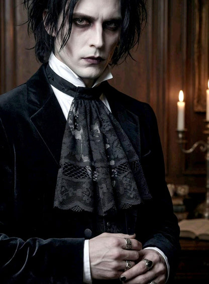 Jabot Cravat: Black Lace Collar, Victorian Steampunk Gothic Costume Whitby