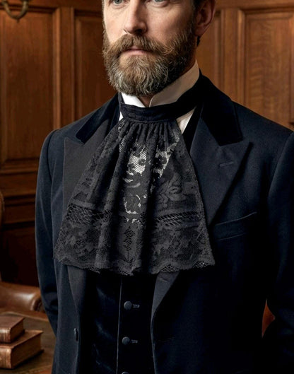 Jabot Cravat: Black Lace Collar, Victorian Steampunk Gothic Costume Whitby