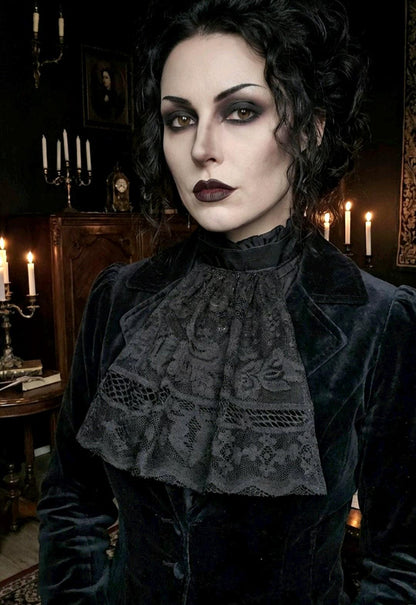 Jabot Cravat: Black Lace Collar, Victorian Steampunk Gothic Costume Whitby