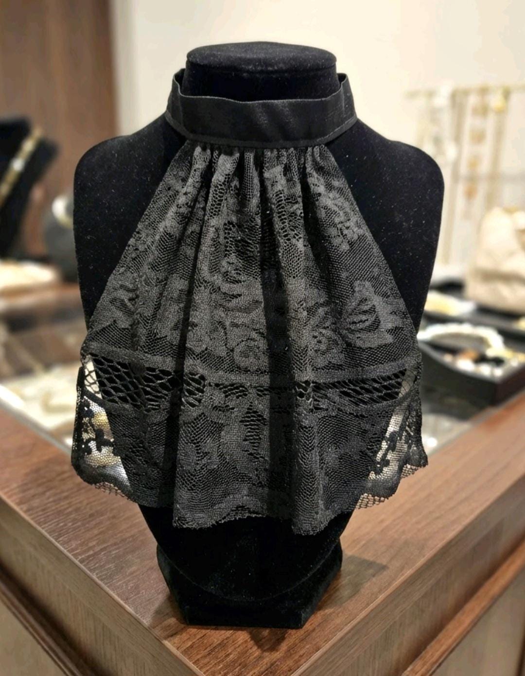 Jabot Cravat: Black Lace Collar, Victorian Steampunk Gothic Costume Whitby