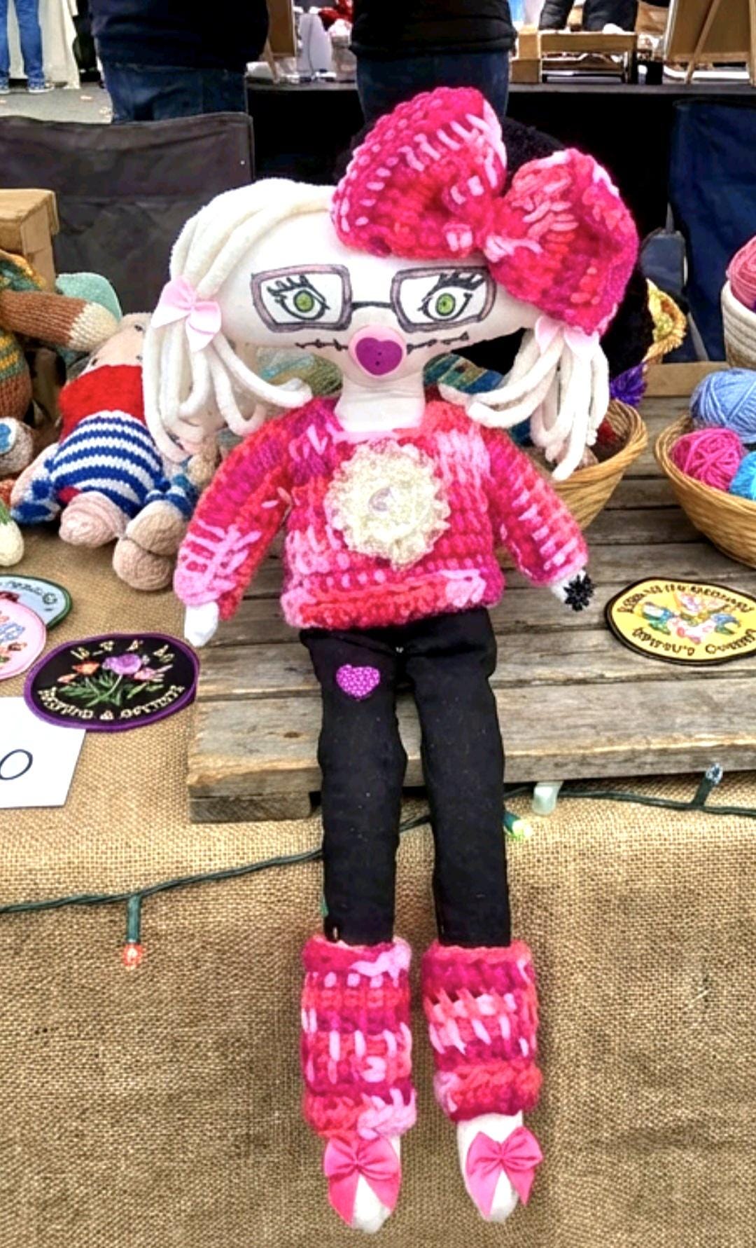 Gothic Art Doll: 36cm Handmade Creepy Ragdoll, Pink Black, Removable Clothes, Boxed