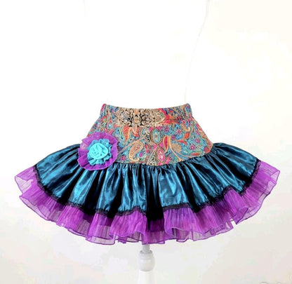 Peacock Blue & Purple Lolita Cake Skirt - Y2K Maid Gothic Kei, Size 12 - 16 (UK)