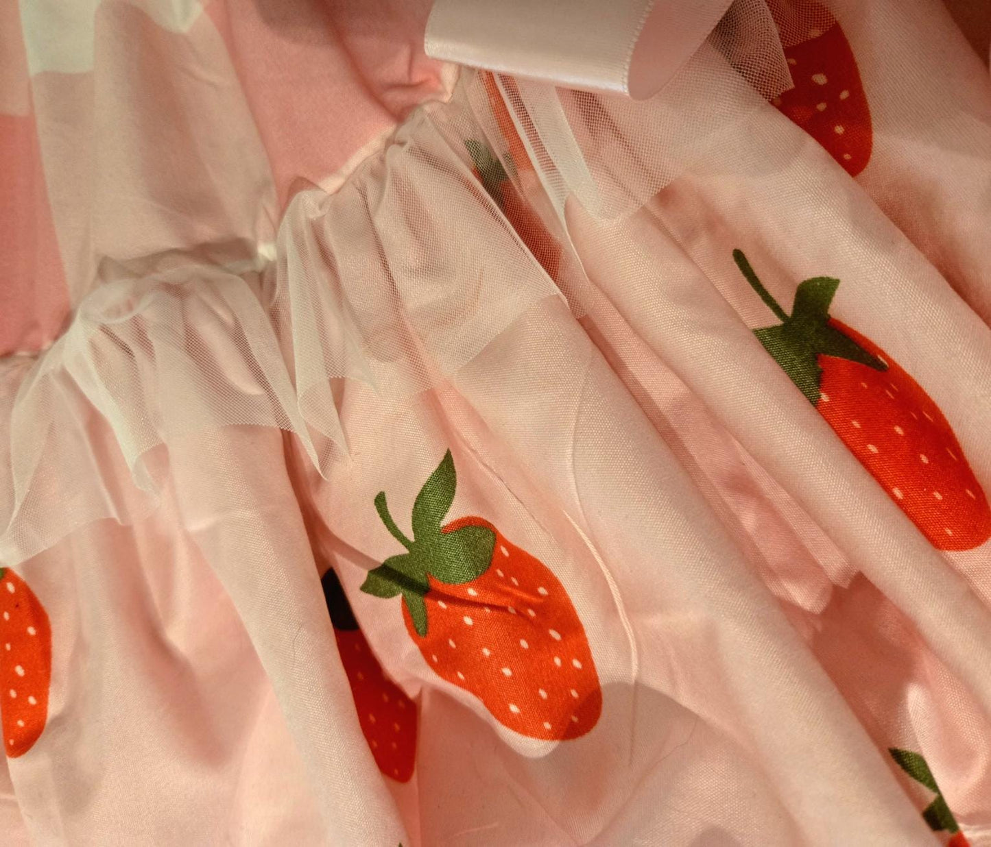 Pink White Strawberries Lolita Cake Skirt - Y2K Maid Tutu Gothic Kei Size 6 -10 Small