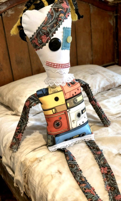 Scrappy Art Doll: 39cm Handmade Creepy Ragdoll, Cassette Design, Boxed
