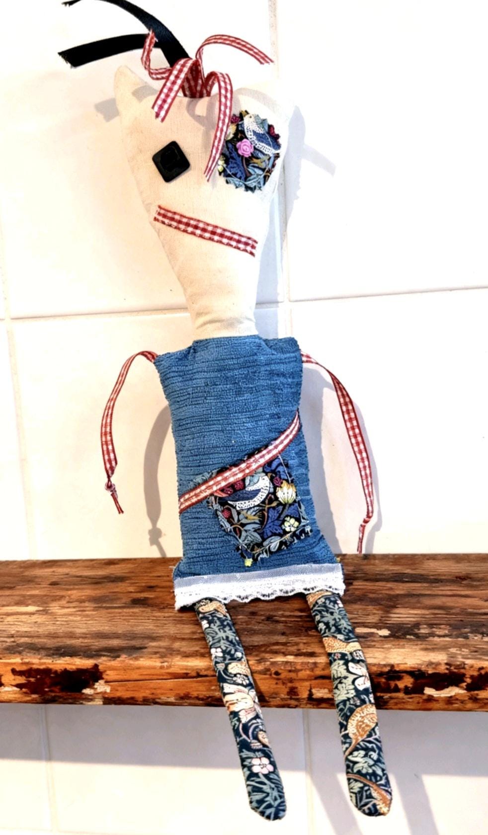 Scrappy Art Doll: 39cm Handmade Creepy Ragdoll, Blue Red, Boxed