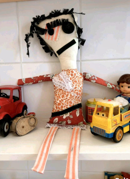 Scrappy Art Doll: 40cm Handmade Creepy Ragdoll, Orange Black, Boxed
