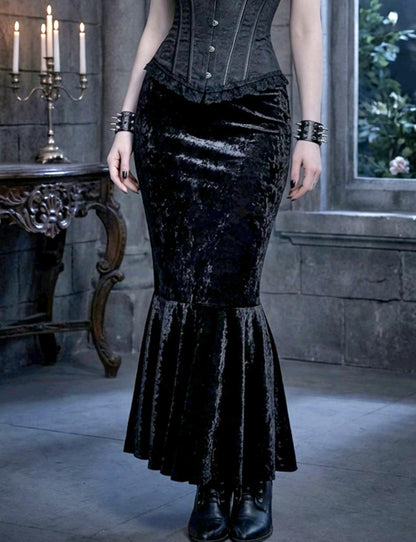 Black Fishtail Velvet Skirt - Gothic Witch Mermaid Size 6 - 10 (UK)