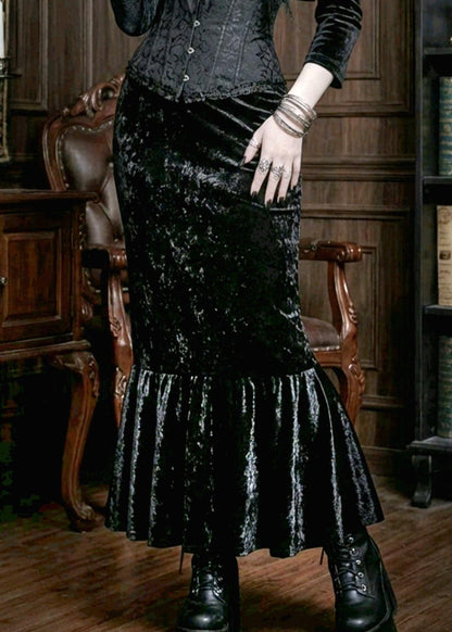 Black Fishtail Velvet Skirt - Gothic Witch Mermaid Size 6 - 10 (UK)