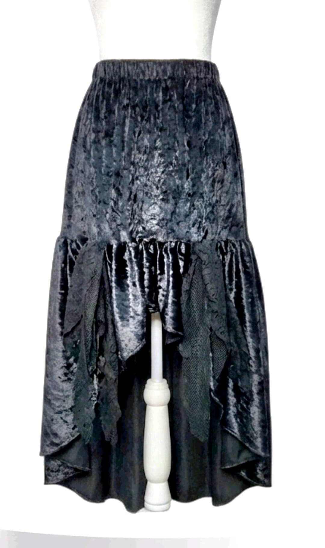 Black Fishtail Velvet Skirt - Gothic Witch Mermaid Emo Size 8 - 12 (UK)