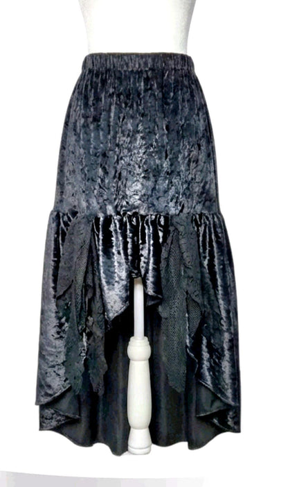 Black Fishtail Velvet Skirt - Gothic Witch Mermaid Emo Size 8 - 12 (UK)