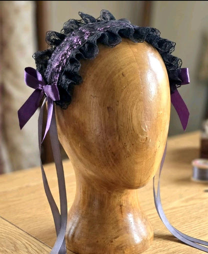 Purple Black Lace Lolita Headpiece Head Band - Steampunk Maid Gothic Emo