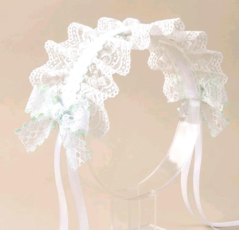 White Mint Green Lace Lolita Headpiece Head Band - Steampunk Maid Gothic Emo