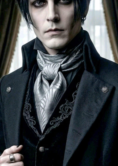Silver Grey Jacquard Cravat Tie - Steampunk, Victorian, Wedding Gothic