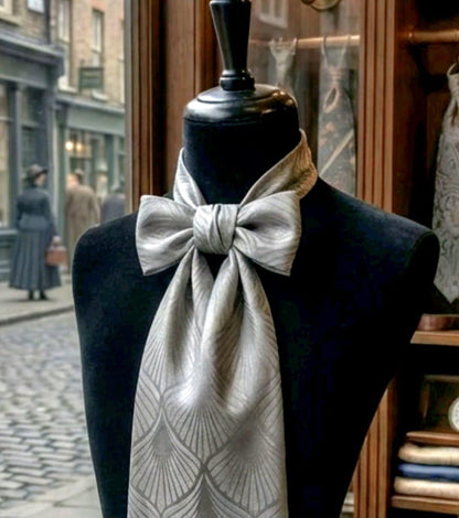 Silver Grey Jacquard Cravat Tie - Steampunk, Victorian, Wedding Gothic