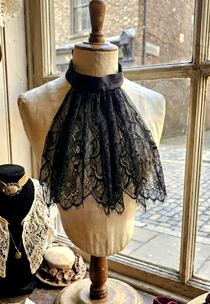 Jabot Neck Ruffle: Black Lace, Victorian Steampunk Gothic Costume Whitby Fancy Dress