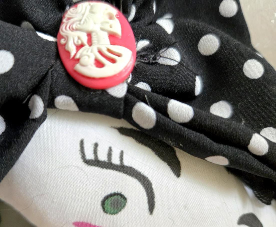 Gothic Art Doll: 36cm Handmade Creepy Ragdoll, Red Black Polka Dot, Boxed