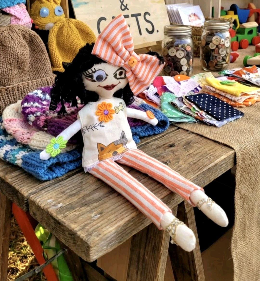 Gothic Art Doll: 34cm Handmade Creepy Ragdoll, Orange Black Dot, Boxed