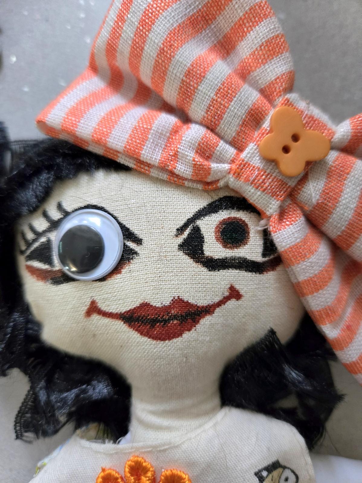 Gothic Art Doll: 34cm Handmade Creepy Ragdoll, Orange Black Dot, Boxed