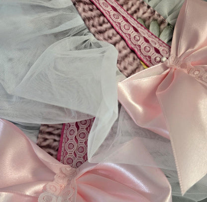 White Pink Lace Satin Lolita Headpiece Head Band - Steampunk Maid Gothic Emo