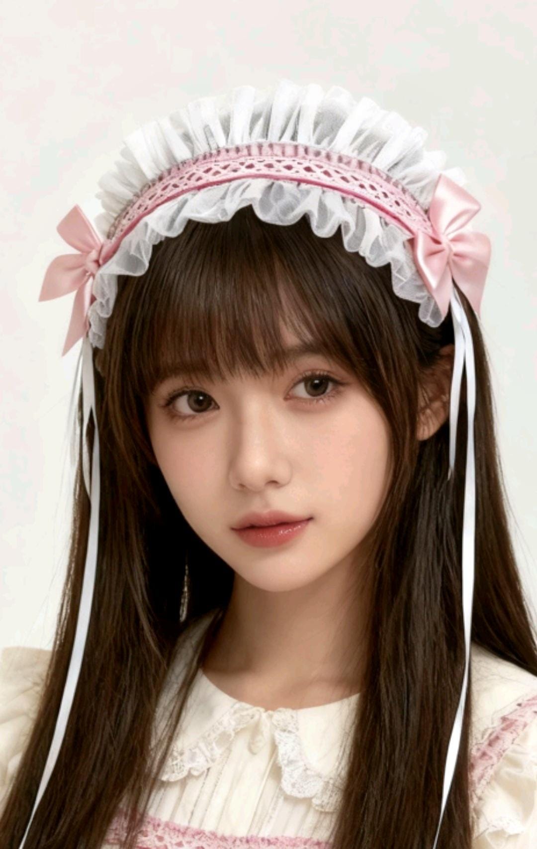 White Pink Lace Satin Lolita Headpiece Head Band - Steampunk Maid Gothic Emo