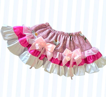 Pink White Bows Lolita Cake Skirt - Y2K Maid Gothic Kei Size 6 -10 Small