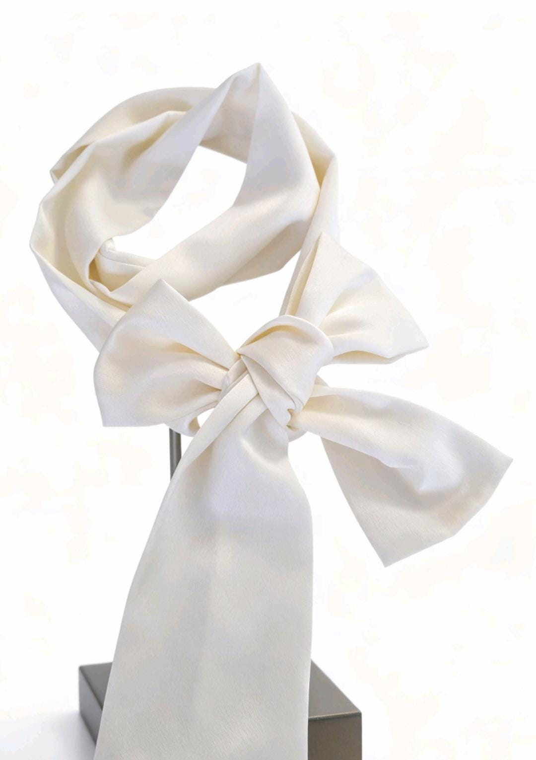 Cream Duchess Satin Cravat Bow Tie - Steampunk, Victorian Costume, Gothic