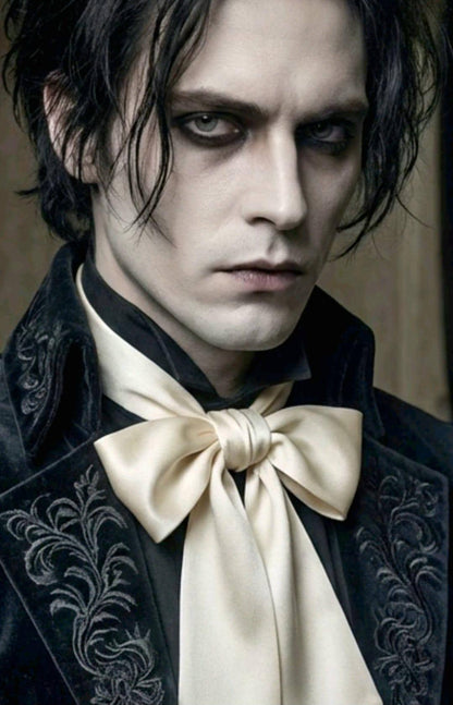 Cream Duchess Satin Cravat Bow Tie - Steampunk, Victorian Costume, Gothic