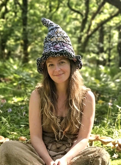 Handmade Woodland Wizard Pixie Hat Crochet - OOAK Blue Green Grey Fairy