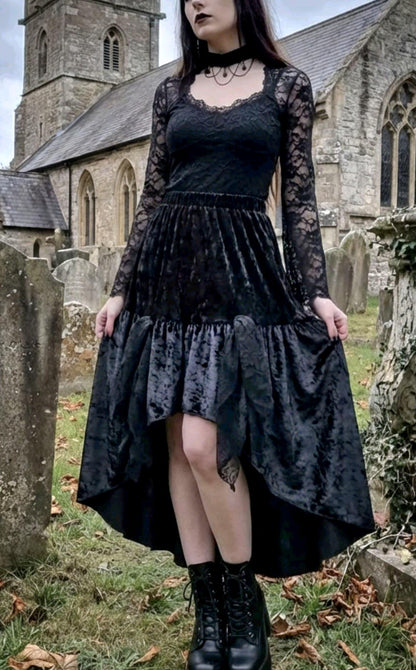 Black Fishtail Velvet Skirt - Gothic Witch Mermaid Emo Size 8 - 12 (UK)