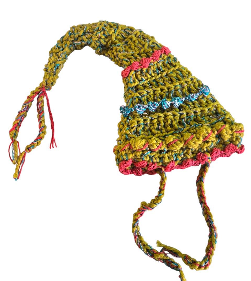 Handmade Woodland Wizard Pixie Hat - OOAK Orange Lime Mustard Fairy Garden