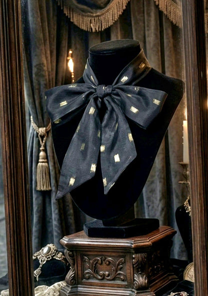 Black Gold Chiffon Cravat Pussy Bow Tie - Steampunk, Victorian Costume, Gothic