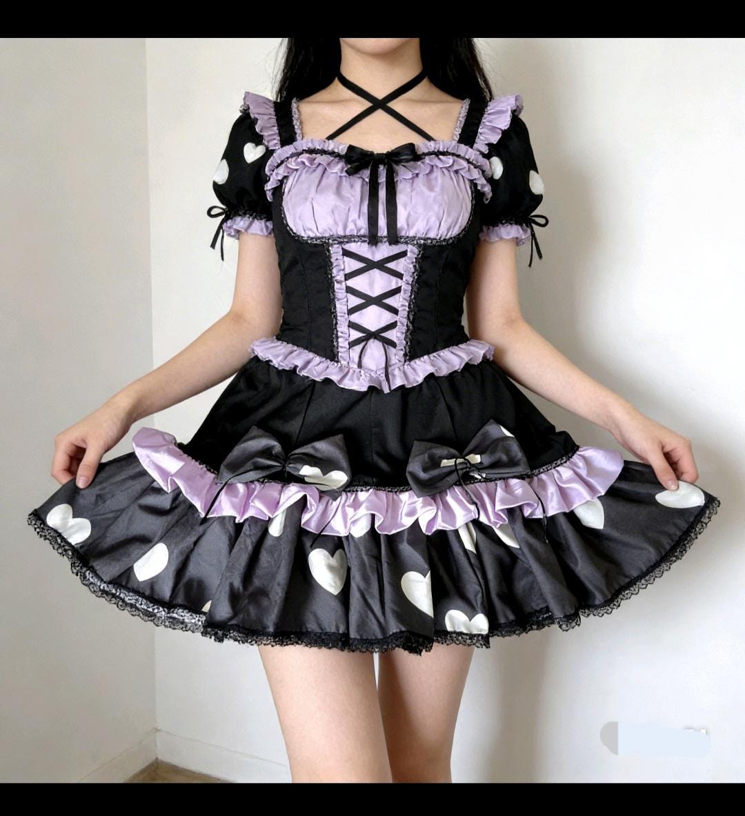 Lilac Grey Black Polka Dot Lolita Tutu Skirt - Maid Punk Gothic Emo Kawaii Size 12 - 16 (UK)