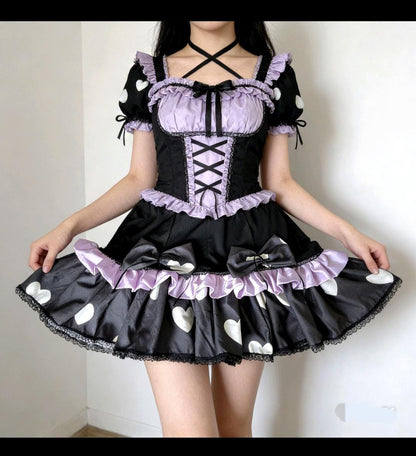 Lilac Grey Black Polka Dot Lolita Tutu Skirt - Maid Punk Gothic Emo Kawaii Size 12 - 16 (UK)