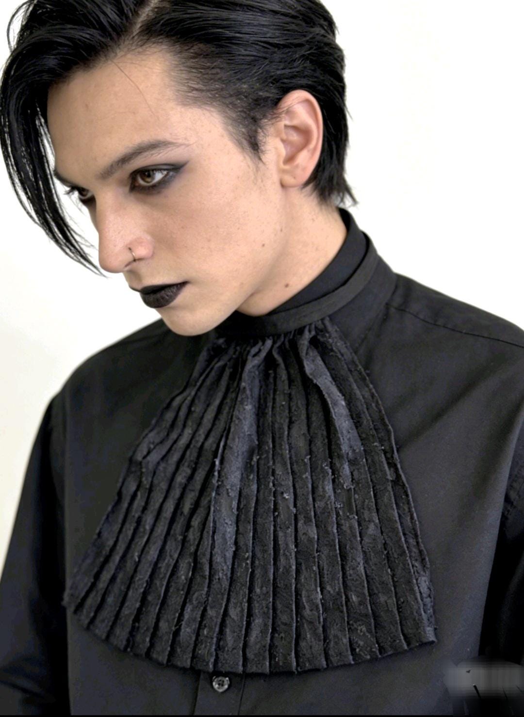 Jabot Neck Ruffle: Black Crinkle Lace, Victorian Steampunk Gothic Costume Whitby Fancy Dress
