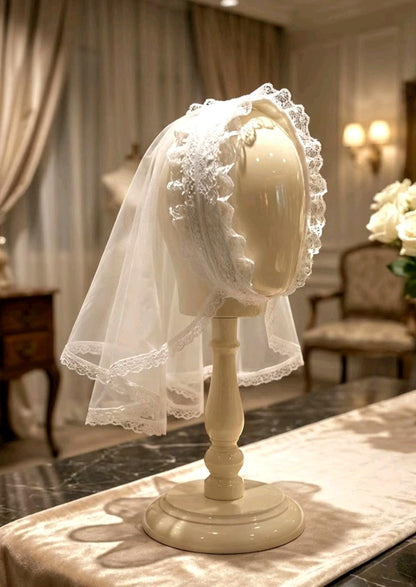 White Lace Net Veil Headpiece - Crocodile Clip Fastening - Bride Gothic Victorian Costume