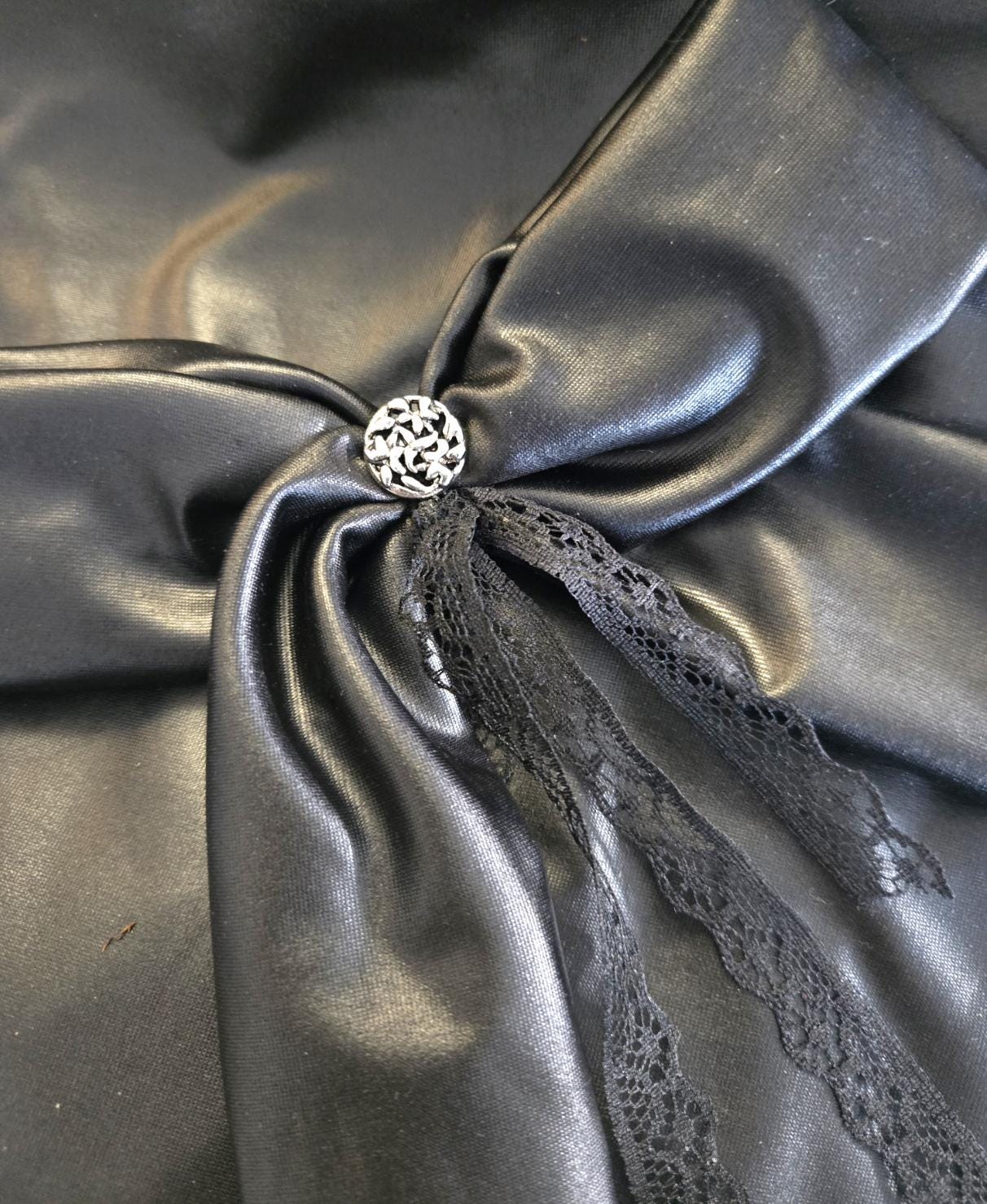 Big Faux Leather & Lace Hair Bow, Clip On, Gothic Punk Party