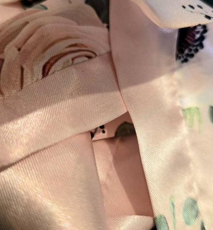 Pink Floral Satin Skinny Cravat Bow Scarf - Unisex Ladies, Steampunk, Wedding,