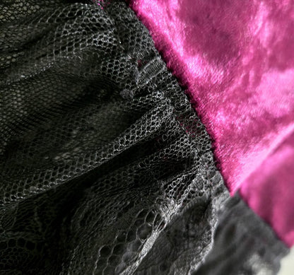 Cerise Purple Velvet Long Arm Warmers Black Lace, Gothic Victorian Sleeves Opera Gloves