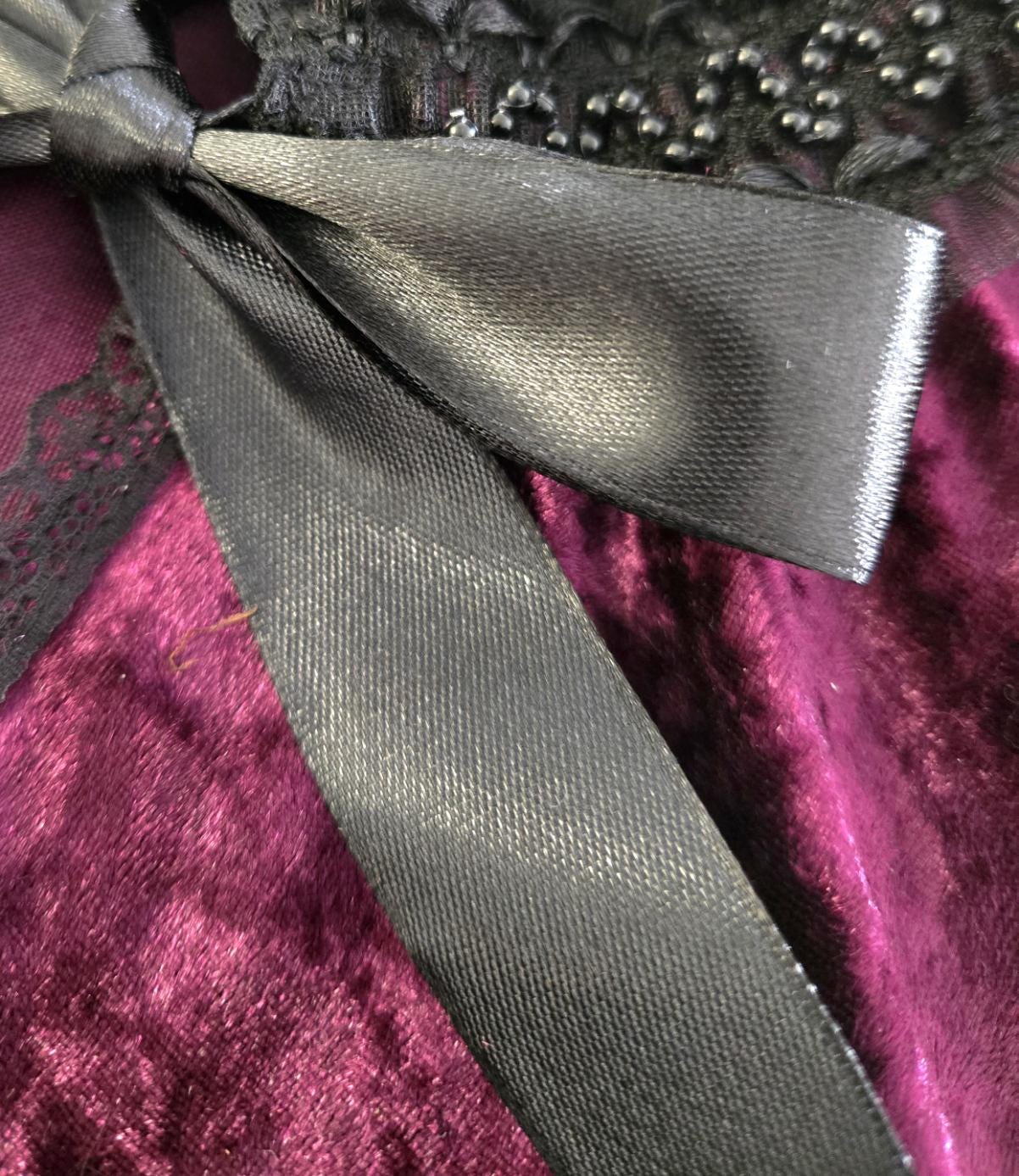 Cerise Purple Velvet Cape With Black Lace - Victorian Steampunk Gothic Costume