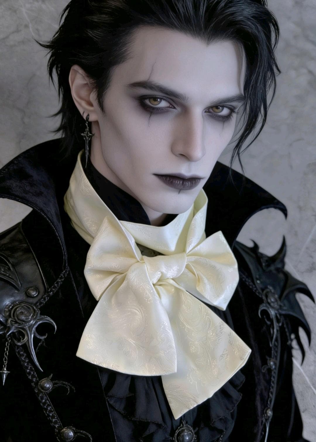 Cream Silky Paisley Cravat Bow Tie - Steampunk Gothic Victorian Costume Wedding