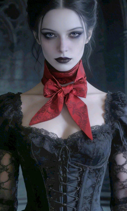 Dark Red Damask Cravat Tie - Steampunk, Victorian, Wedding, Gothic, Races